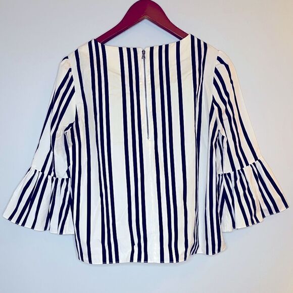 Alice + Olivia Bernice Striped Ruffle Sleeve Top Size Small - Picture 4 of 7